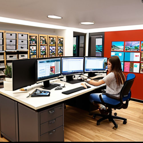 Home 11 **A bustling digital marketing agency office. The team is collaborating on social media campaigns and SEO strategy, helping a local handicraft vendor triple their sales.** (Focus on the "Digital Marketing" and "Data Analysis" sections)