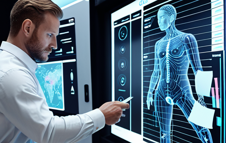 A dynamic, modern corporate scene depicting digital transformation. One side shows traditional paper-based processes subtly shifting into a futuristic digital interface with holographic data visualizations and AI integration. Employees are seen collaborating actively with advanced tech tools, emphasizing improved customer experience and efficiency. Bright, innovative, high-tech aesthetic with a sense of seamless evolution.