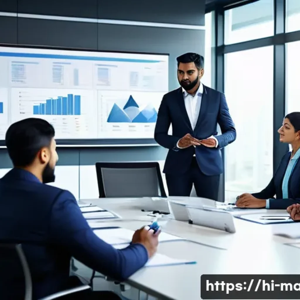 경영지도사와 투자 계획 분석 - A professional Indian business meeting scene with diverse team members discussing strategic planning...