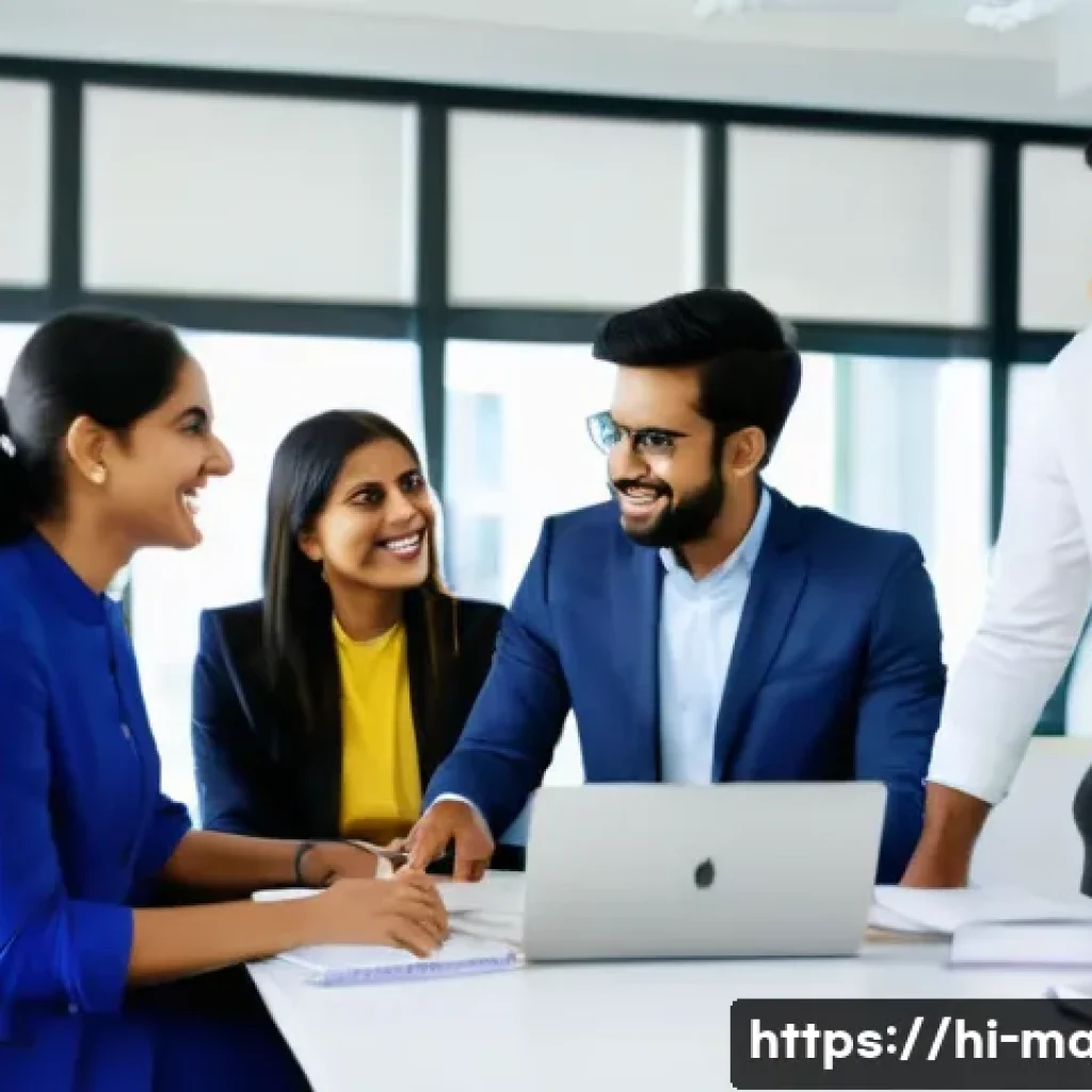 경영지도사와 조직 변화 관리 - A diverse group of professional Indian employees in an office setting, engaging in an open discussio...