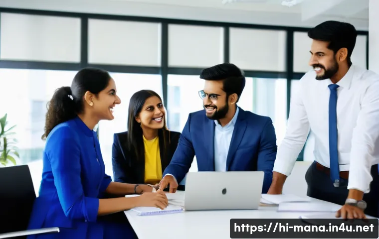 경영지도사와 조직 변화 관리 - A diverse group of professional Indian employees in an office setting, engaging in an open discussio...