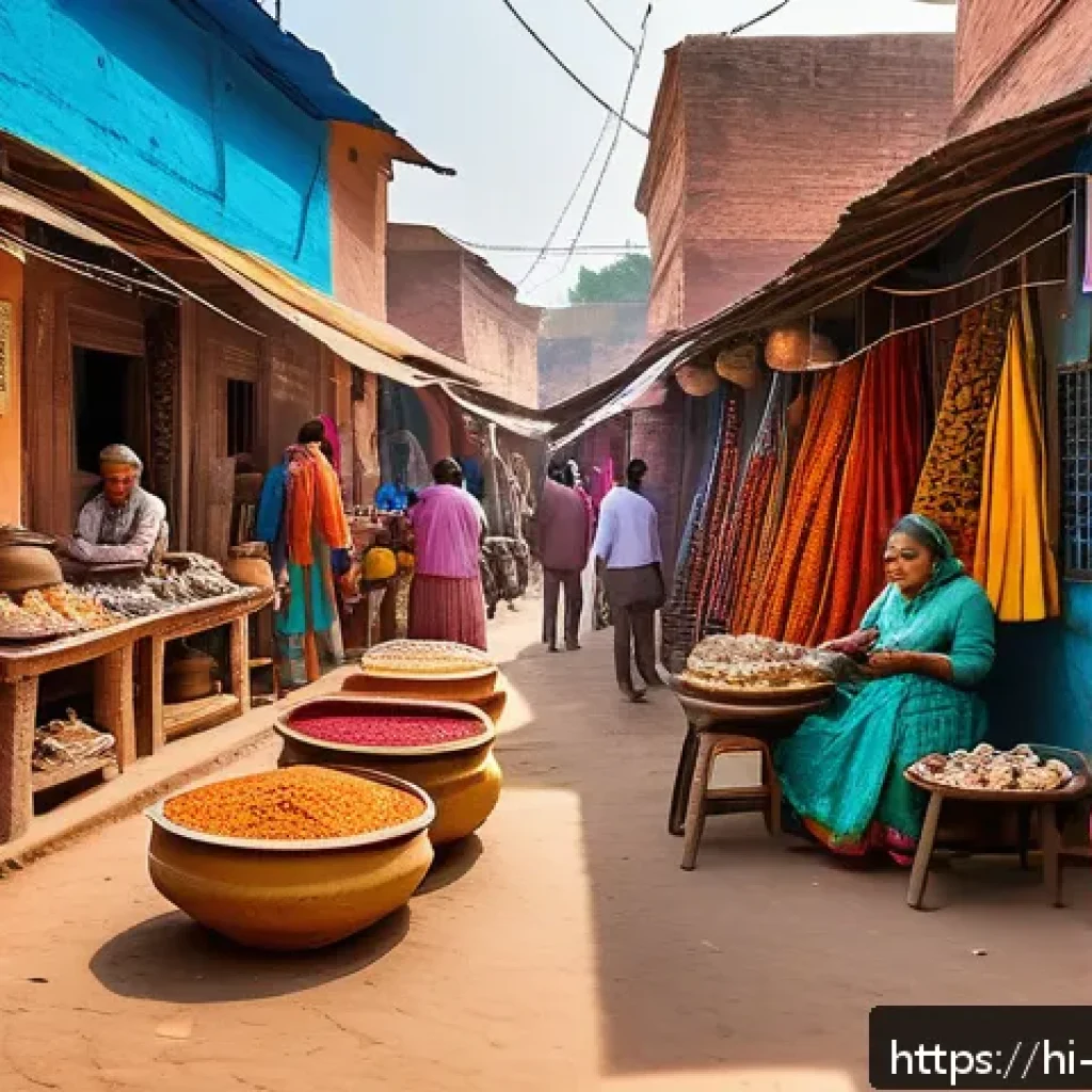 경영지도사와 지역 경제 활성화 프로젝트 - A vibrant local artisan market scene in an Indian town, showcasing skilled craftspeople wearing trad...