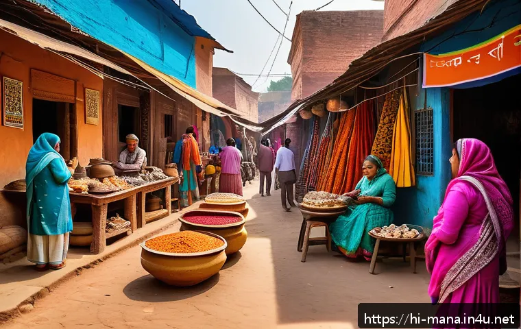 경영지도사와 지역 경제 활성화 프로젝트 - A vibrant local artisan market scene in an Indian town, showcasing skilled craftspeople wearing trad...