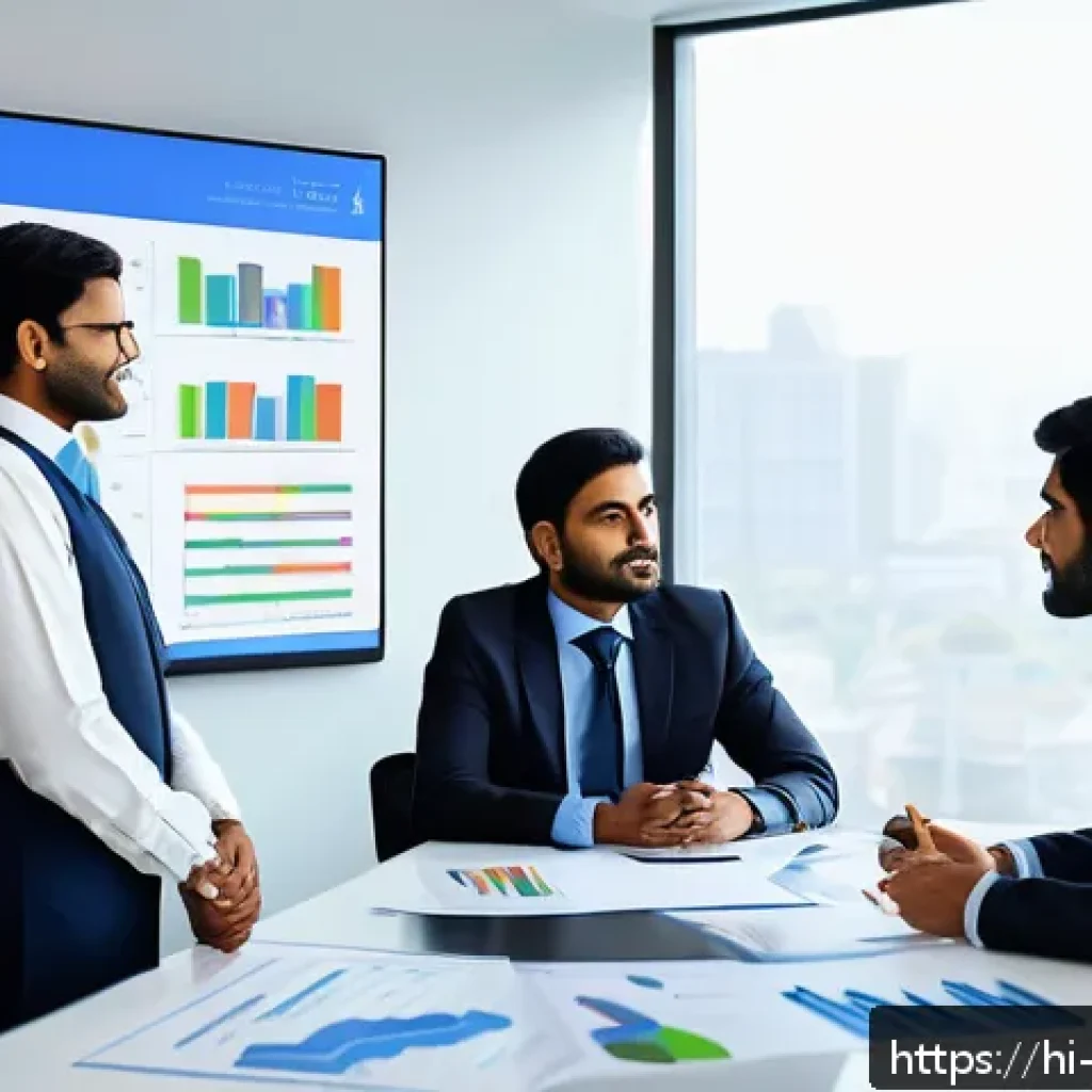 경영지도사와 컨설팅 보고서 작성 - A professional consulting office scene with a confident Indian business consultant presenting a clea...